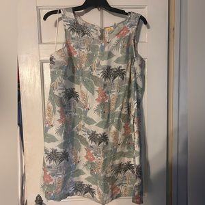 Hawaiian print Linen shift dress with pockets! Perfect for resort and summer EUC